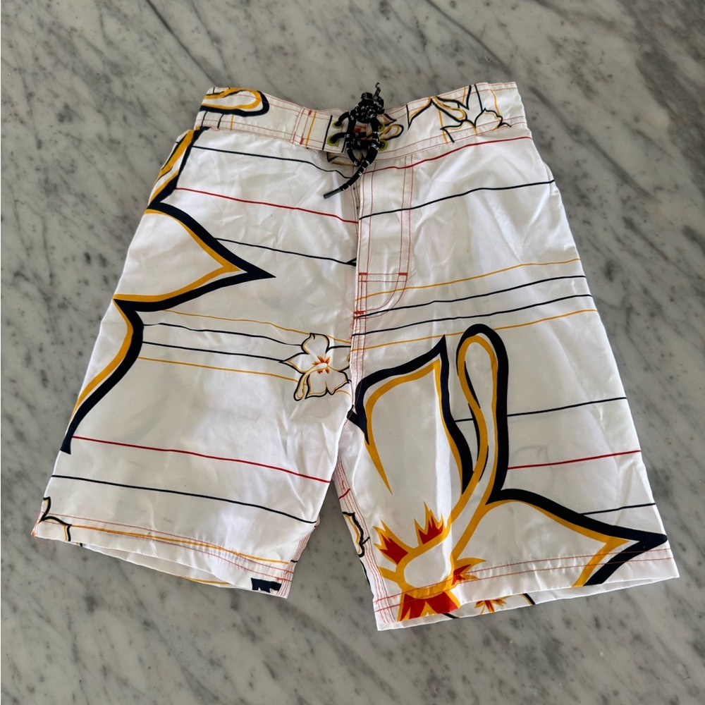 Boardshorts Boys 8 Hawaii White and Yellow Swim Trunks with Modern Design